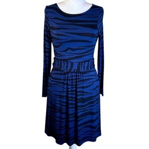 Boden Zebra Print Long Sleeve Dress in Blue and Black Size 8